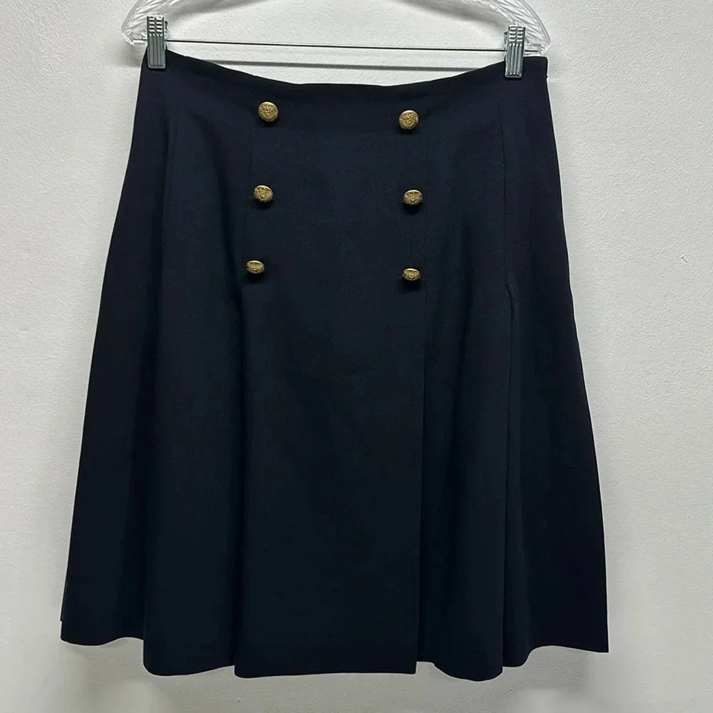 Escada Margaretha Ley Skirt Midi Wool Blend Lined Career Navy Blue Size 44 US XL